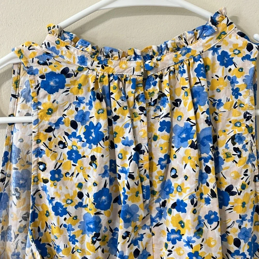 Ann Taylor Yellow Blue Floral Tiered Sleeveless Shift Dress Solarium Sun Size MP - Picture 8 of 10